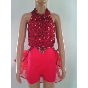 Dance Costume Unknown   Small Child Red Back skirt Jazz Sequin